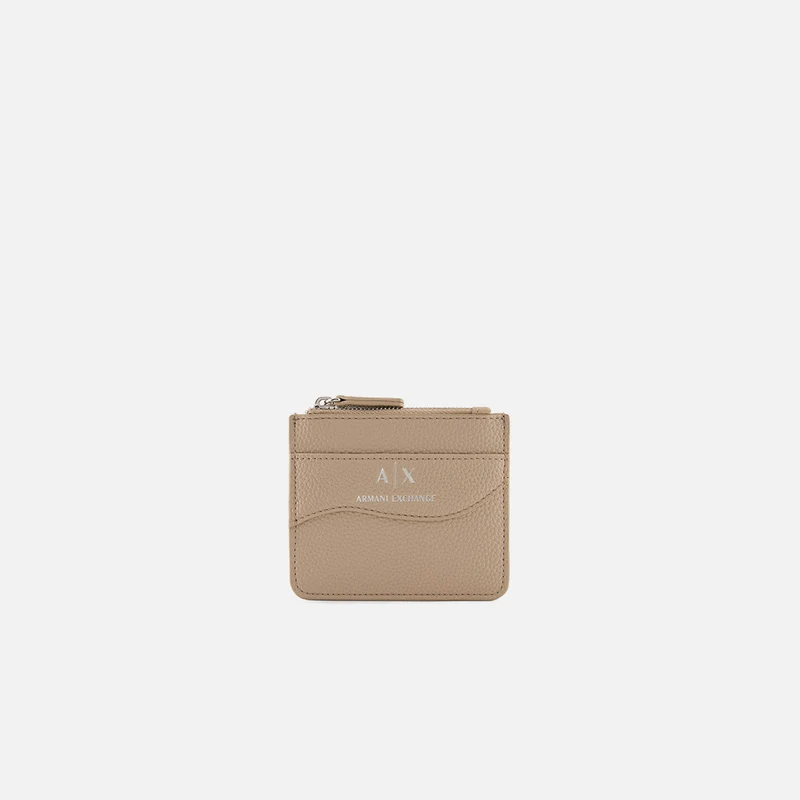 Portacarte con taschina zippata logo Beige