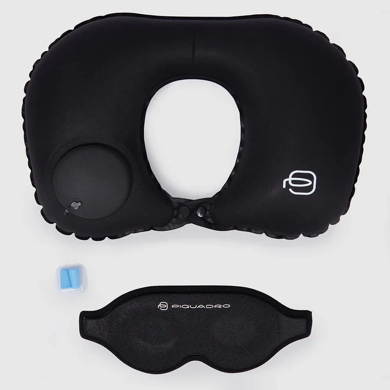 Set da viaggio con cuscino da collo gonfiabile Nero