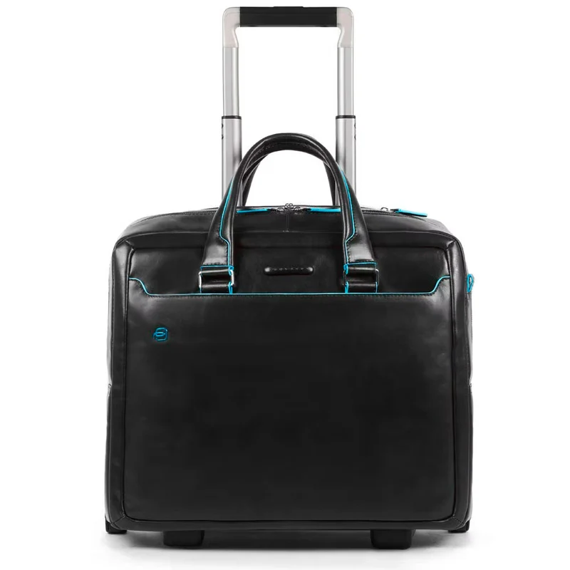 Cartella trolley 2 ruote in pelle Nera