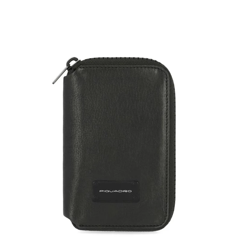 Portafoglio uomo verticale con zip e porta Harper Nero