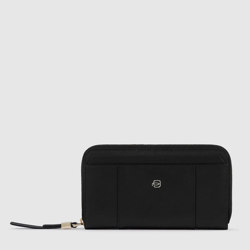 Portafoglio donna a quattro soffietti con zip Circle Nero