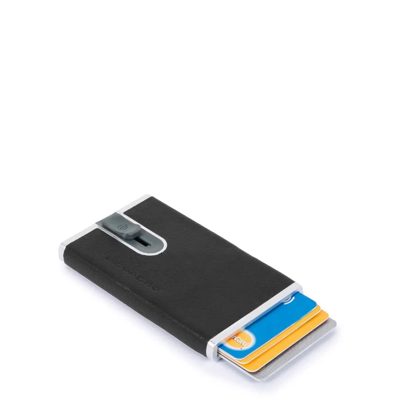 Compact wallet Nero per carte di credito con sliding sy Black Square