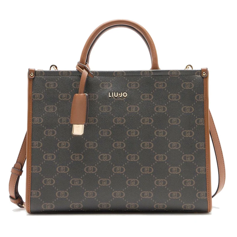Borsa Donna a Mano Large LIU JO Marrone con Logo Monogram e Inserto effetto Bottalato Pan di Zenzero