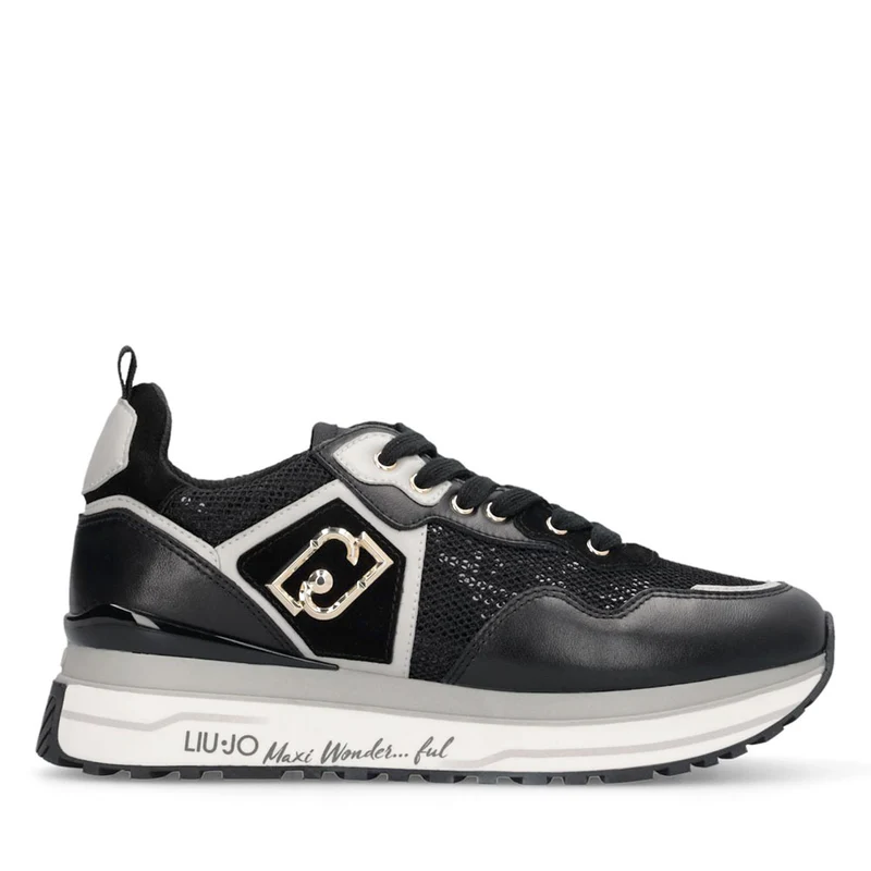 Sneakers Platform Donna LIU JO Maxi Wonder 01 in Pelle e Mesh Nero con Paillettes