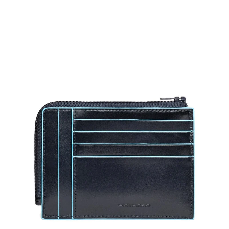 Bustina portamonete documenti/carte di credito blu notte in pelle Blue Square
