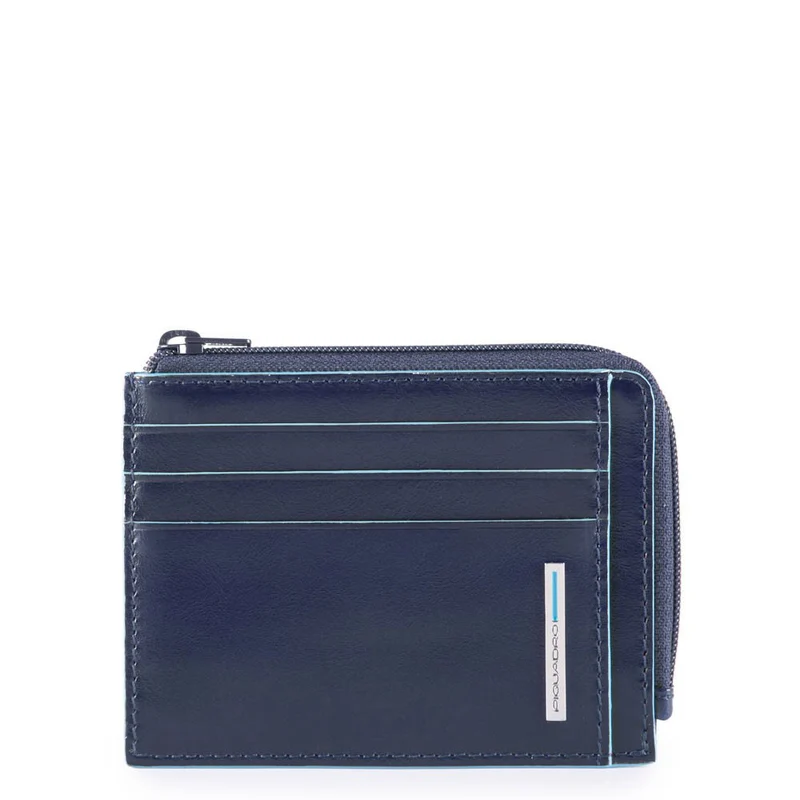 Bustina portamonete documenti/carte di credito blu notte in pelle Blue Square