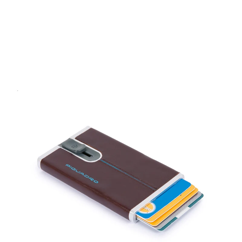 Compact wallet mogano per carte di credito con sliding sy Blue Square