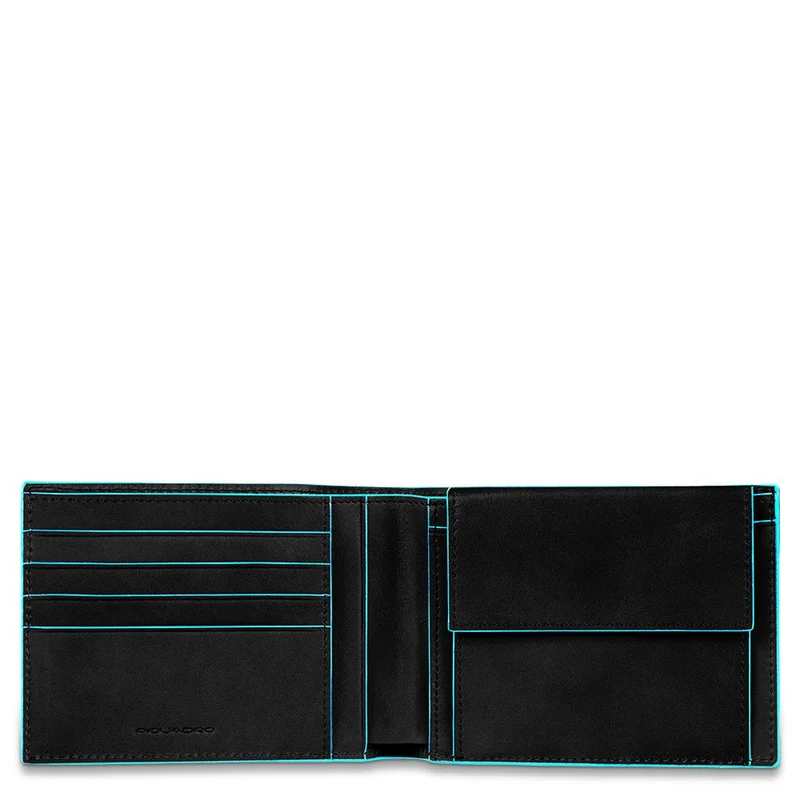 Portafoglio uomo con portamonete in pelle Blue Square