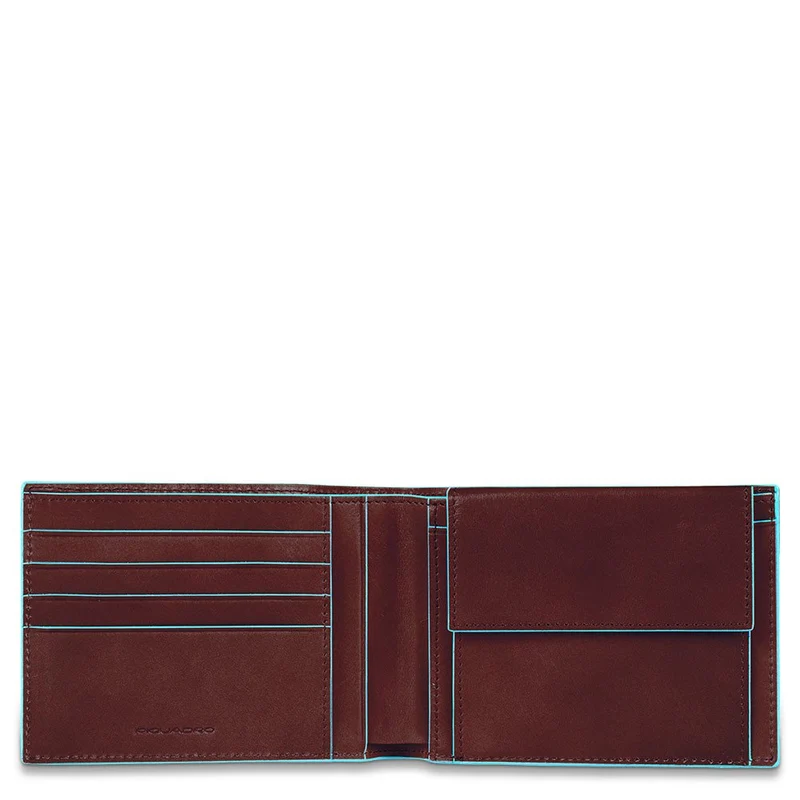 Portafoglio uomo con portamonete in pelle Blue Square