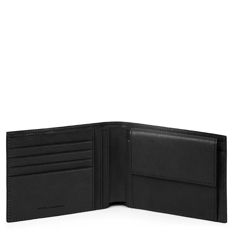 Portafoglio uomo con portamonete e protezione anti-frode RFID Black Square