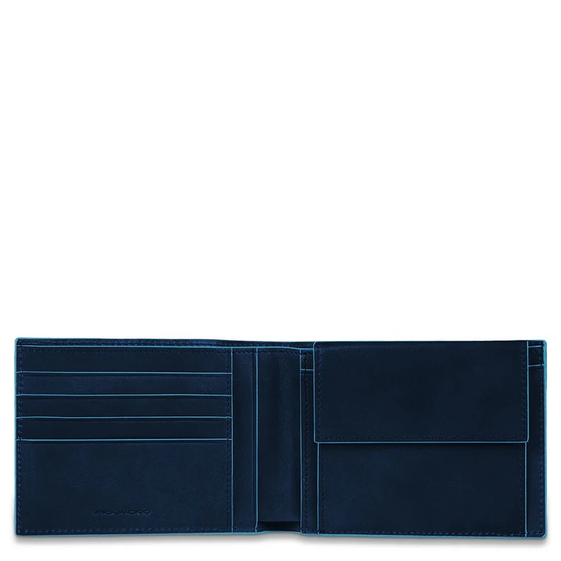 Portafoglio uomo con portamonete in pelle Blue Square