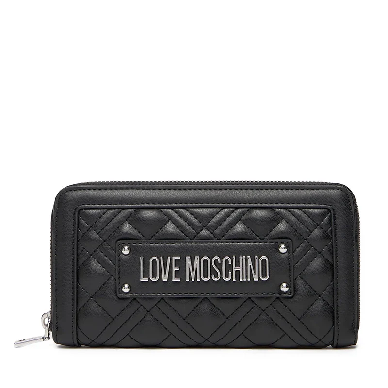 Portafoglio Donna Zip Around Trapuntato LOVE MOSCHINO linea Quilted Nero e Nikel