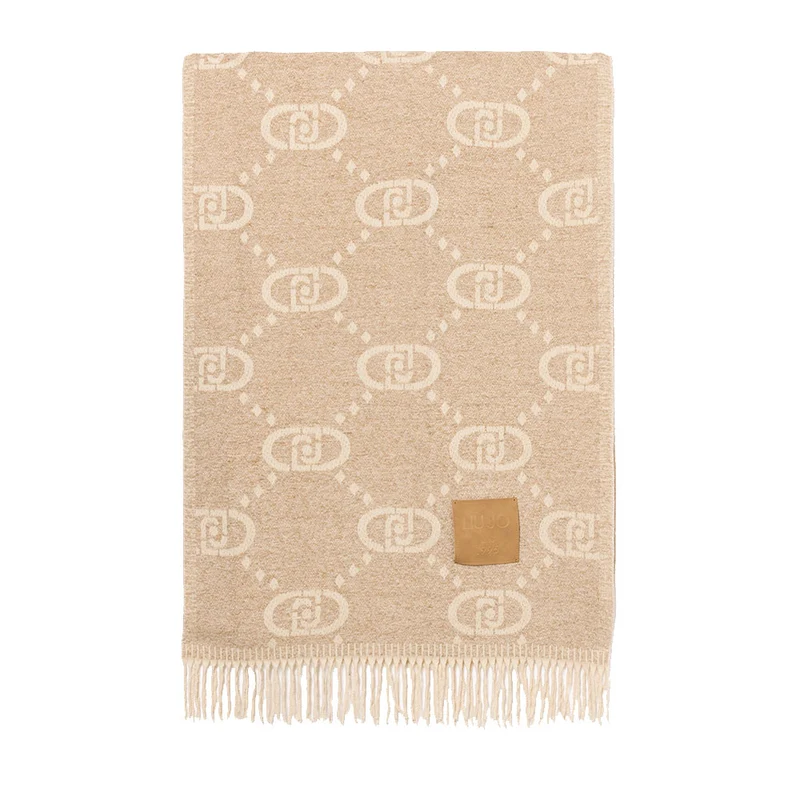 Stola Donna 70 x 180 cm LIU JO in Misto Viscosa Beige con Logo Monogram Jacquard All Over
