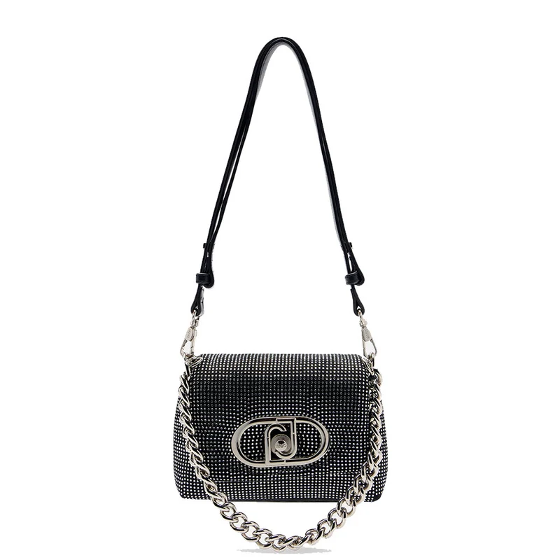 Borsa Donna a Tracolla Piccola LIU JO linea LaPuffy Nera con Strass Argento All Over