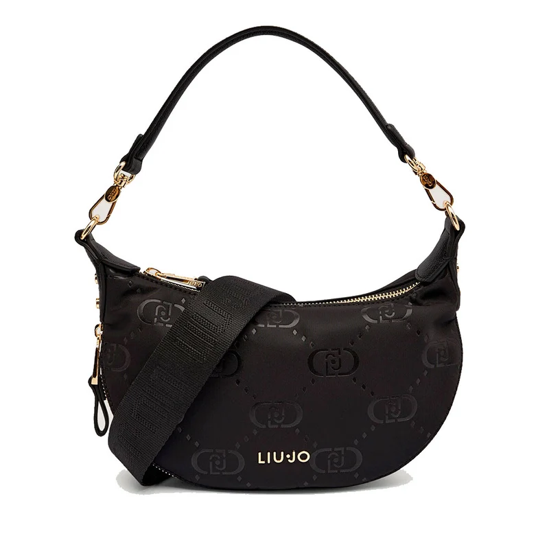 Hobo Bag Small con Tracolla LIU JO in Nylon Nero con Stampa Logo All Over