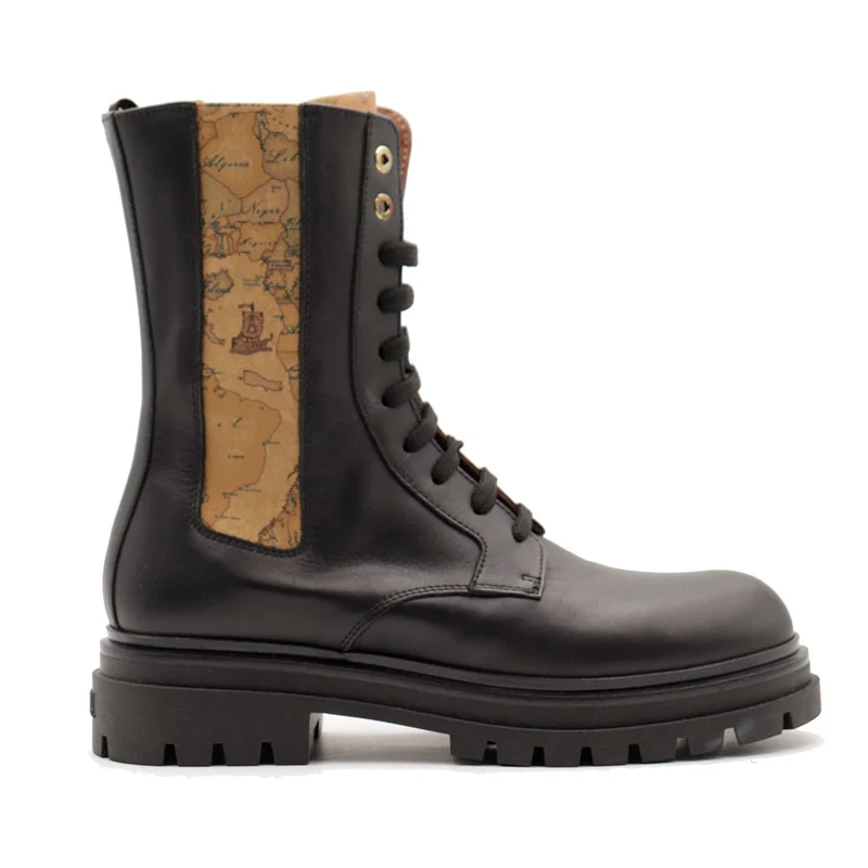 Anfibi 1A Classe Alviero Martini in Pelle Nera con Inserto Elastico Geo Classic 2366