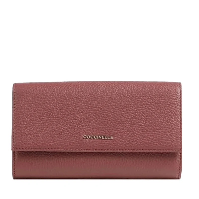 Portafoglio Grande COCCINELLE in Pelle Martellata Linea Metallic Soft colore Brandy
