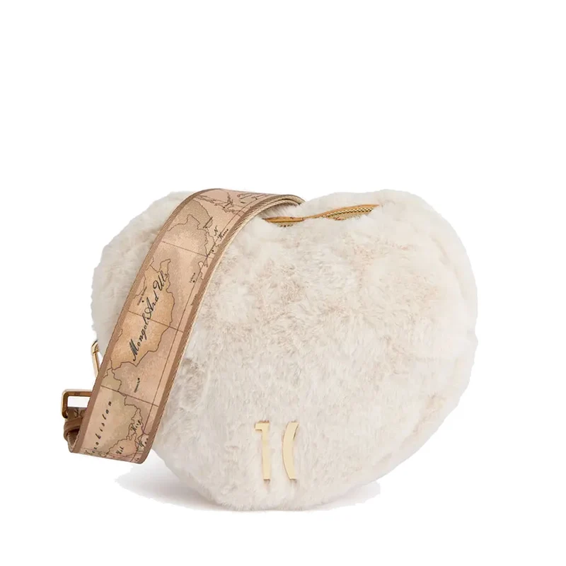Borsa a Tracolla a Cuore 1A Classe Alviero Martini linea Cozy Fur in Eco Pelliccia Beige Chiaro LE31