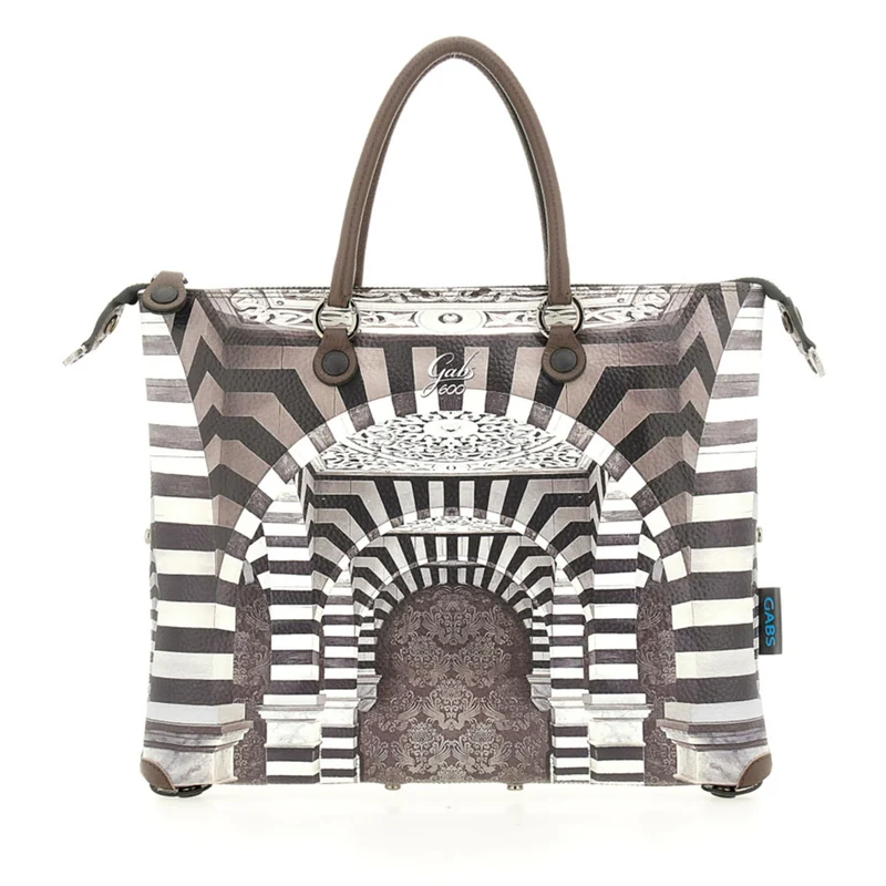 Borsa Donna a Mano con Tracolla GABS G3 PLUS Medium in Pelle stampa Portone B/N