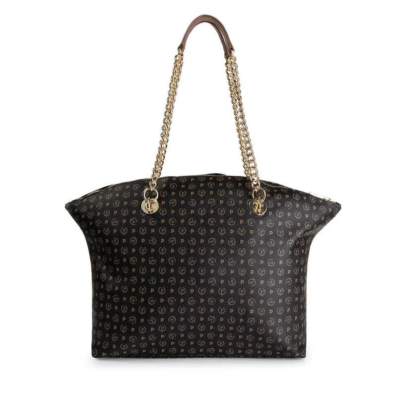 Shopping Bag POLLINI Linea Heritage Logo Classic Nero e Marrone