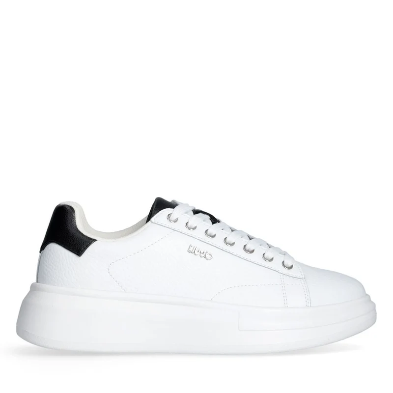 Sneakers Platform LIU JO Babol 01 in Pelle Bottalata Bianca e Inserto Nero