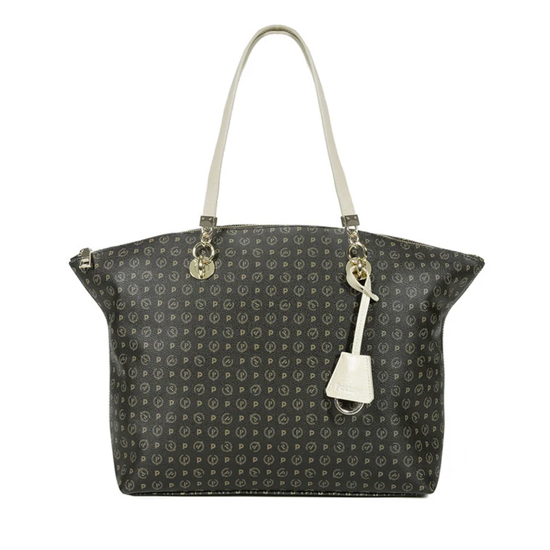 Shopping Bag POLLINI Linea Heritage Logo Classic Nero e Avorio