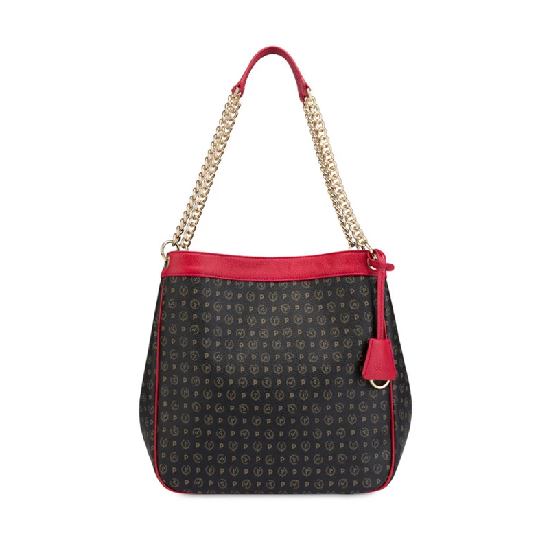 Hobo Bag a Spalla POLLINI linea Heritage PVC Nero e Lacca