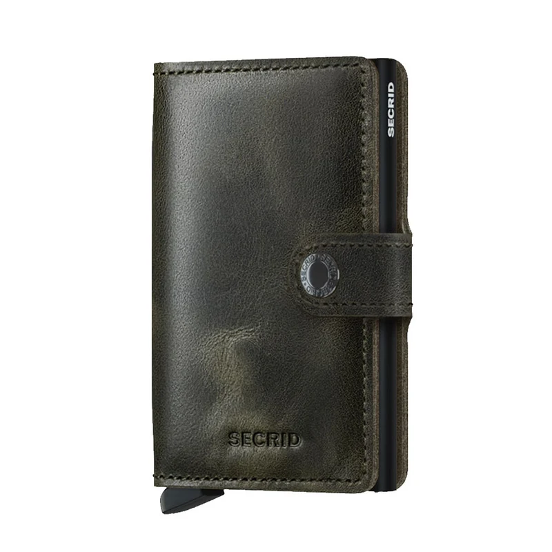 Porta Carte con Clip SECRID linea Vintage in Pelle Oliva e Nero con RFID
