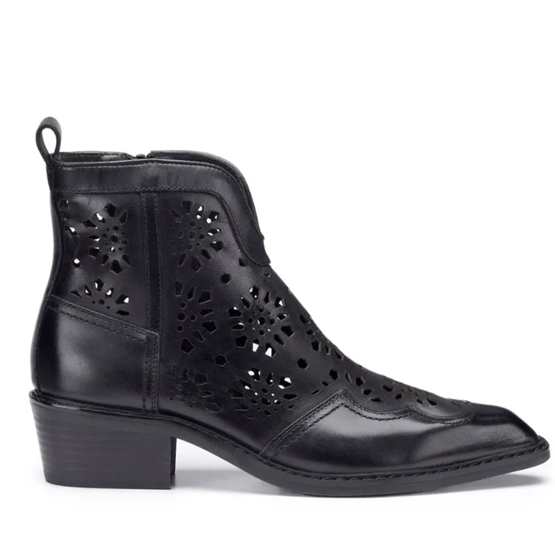Scarpe Donna CULT Dolores Stivali Texani Bassi in Pelle Traforata Nera