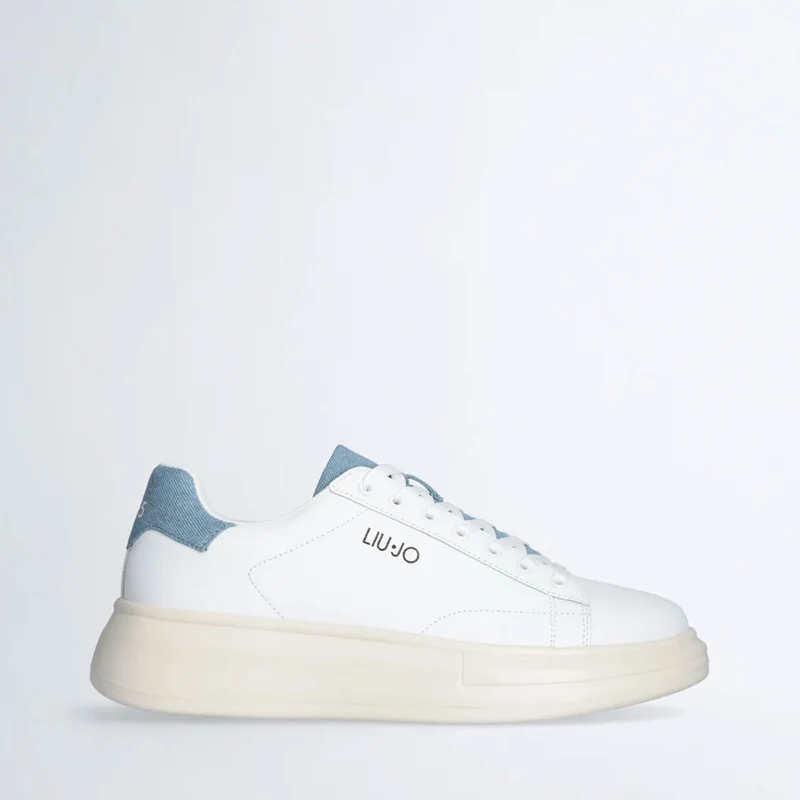 Sneakers Uomo LIU JO Big 01 in Pelle Bianca con Inserti in Denim