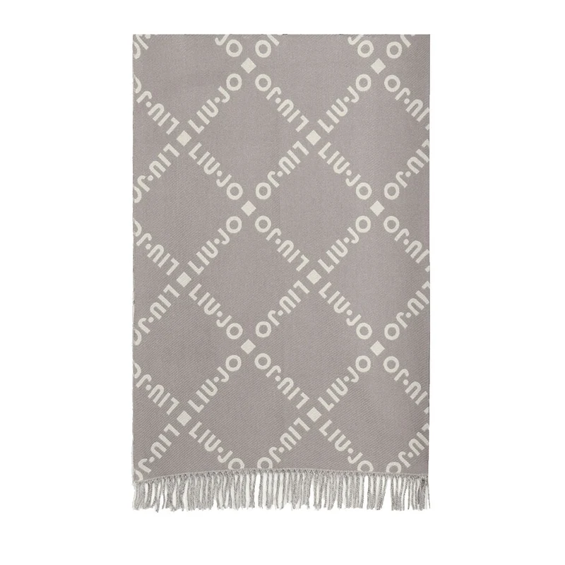 Stola Donna 70 x 180 cm LIU JO in Tessuto Grigio con Logo Jacquard e Frange