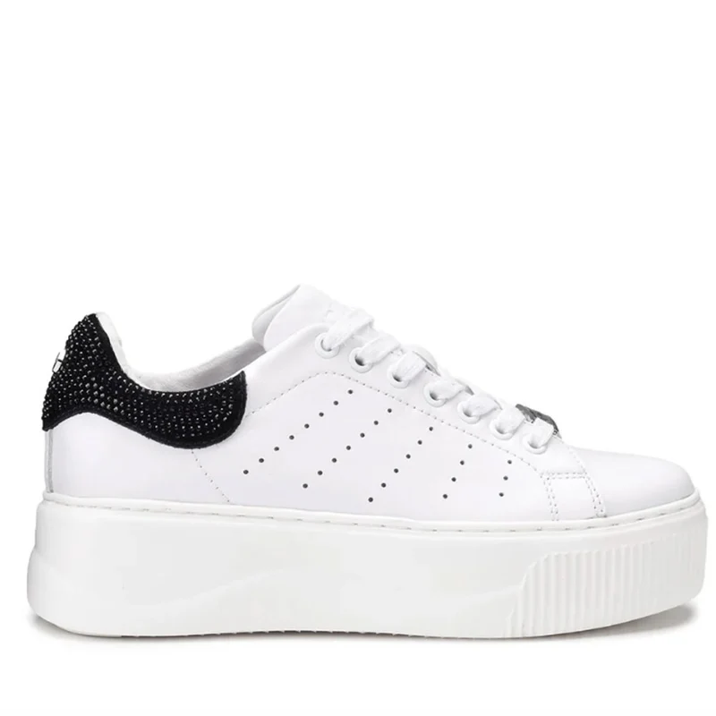 Sneakers Donna CULT Perry 3162 in Pelle Bianca con Strass Neri