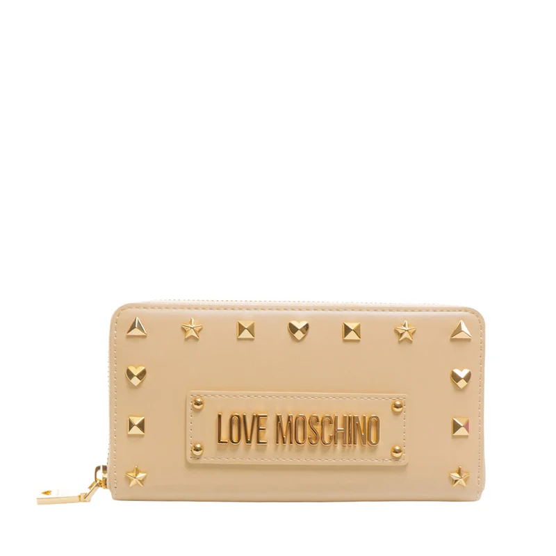Portafoglio Donna Zip Around LOVE MOSCHINO Beige con Borchie