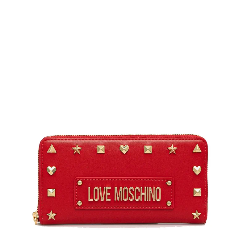 Portafoglio Donna Zip Around LOVE MOSCHINO Rosso con Borchie