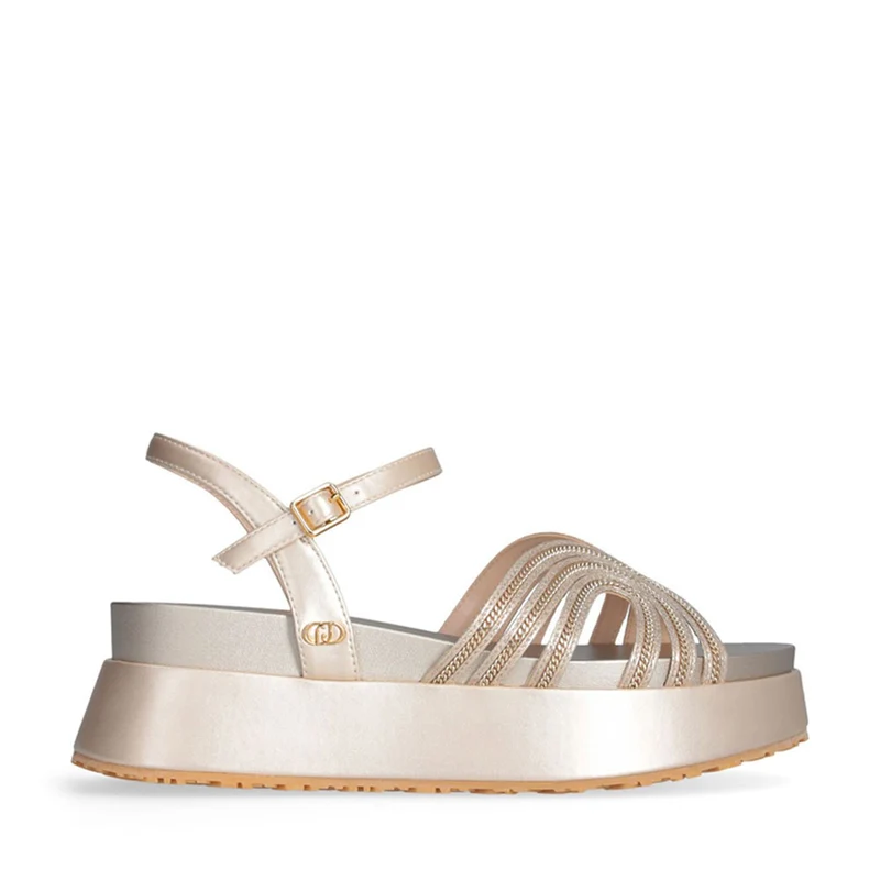 Sandali Platform LIU JO Frida 35 Metallic Matte Gold con Catene