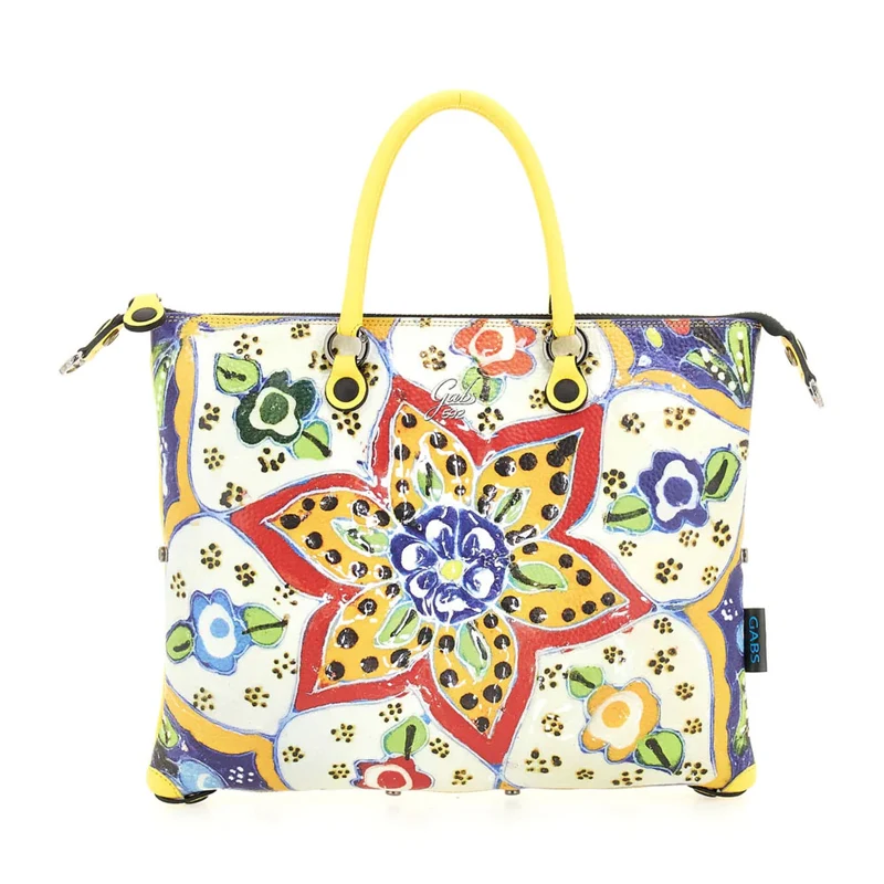 Borsa Donna a Mano con Tracolla GABS G3 PLUS Medium in Pelle stampa Ceramica Fiori