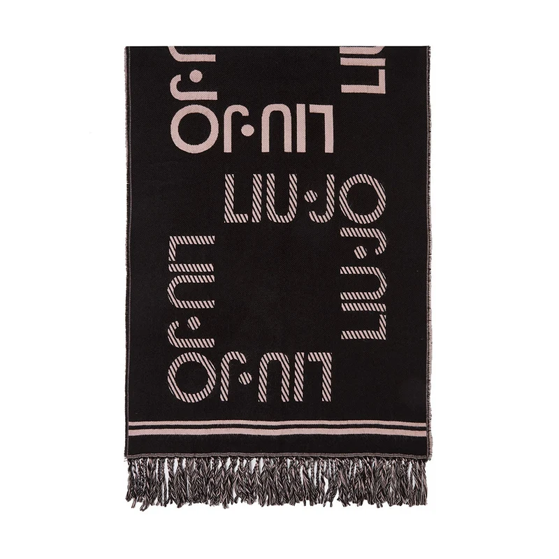 Stola Donna 70 x 200 cm LIU JO in Tessuto Garzato Nero con Logo
