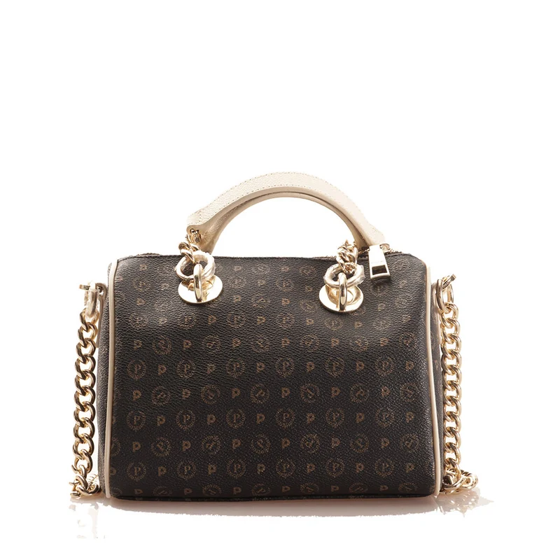 Borsa Donna Bauletto Mini POLLINI linea Heritage Logo Classic Nero e Avorio