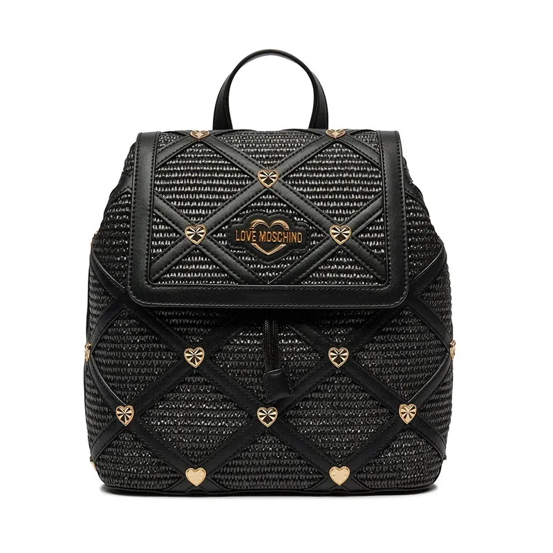 Zaino Donna LOVE MOSCHINO linea Heart Studs in Rafia Nera