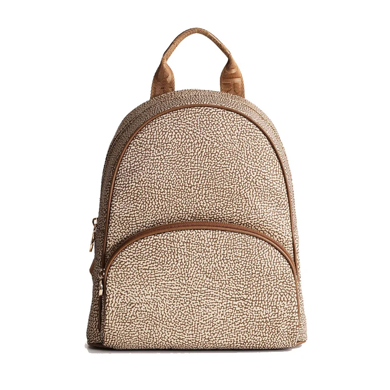 Zaino Donna Medio BORBONESE in Tessuto Riciclato stampa OP Beige Brown