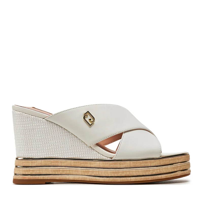 Sandali Donna LIU JO Karen 03 Ciabatte con Zeppa in Pelle Bianca
