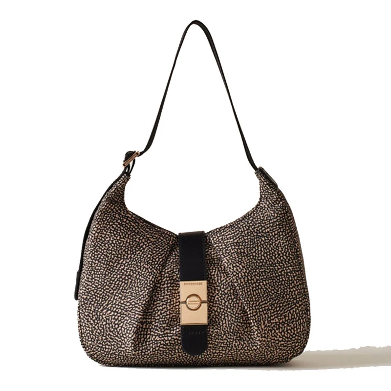 Borsa Donna Hobo Small BORBONESE in Tessuto linea Cortina Colore OP Naturale e Nero