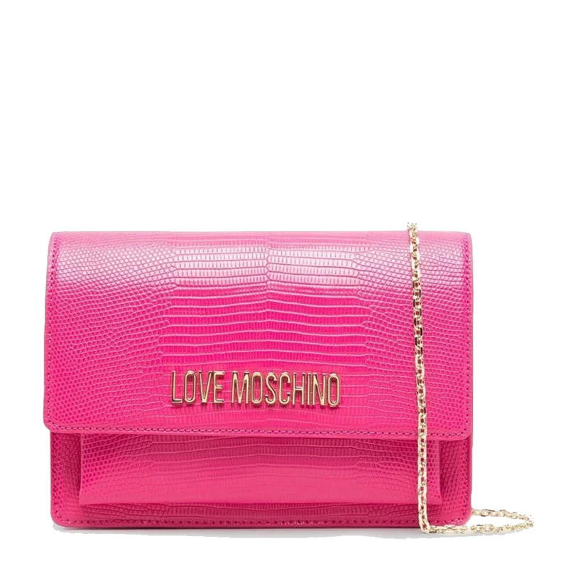 Clutch Donna con Tracolla LOVE MOSCHINO linea Smart Lettering Logo effetto Pitone Fuxia