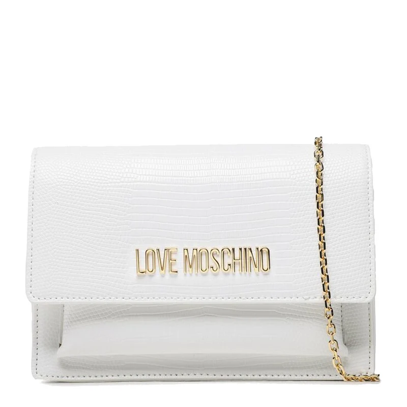 Clutch Donna con Tracolla LOVE MOSCHINO linea Smart Lettering Logo effetto Pitone Bianco
