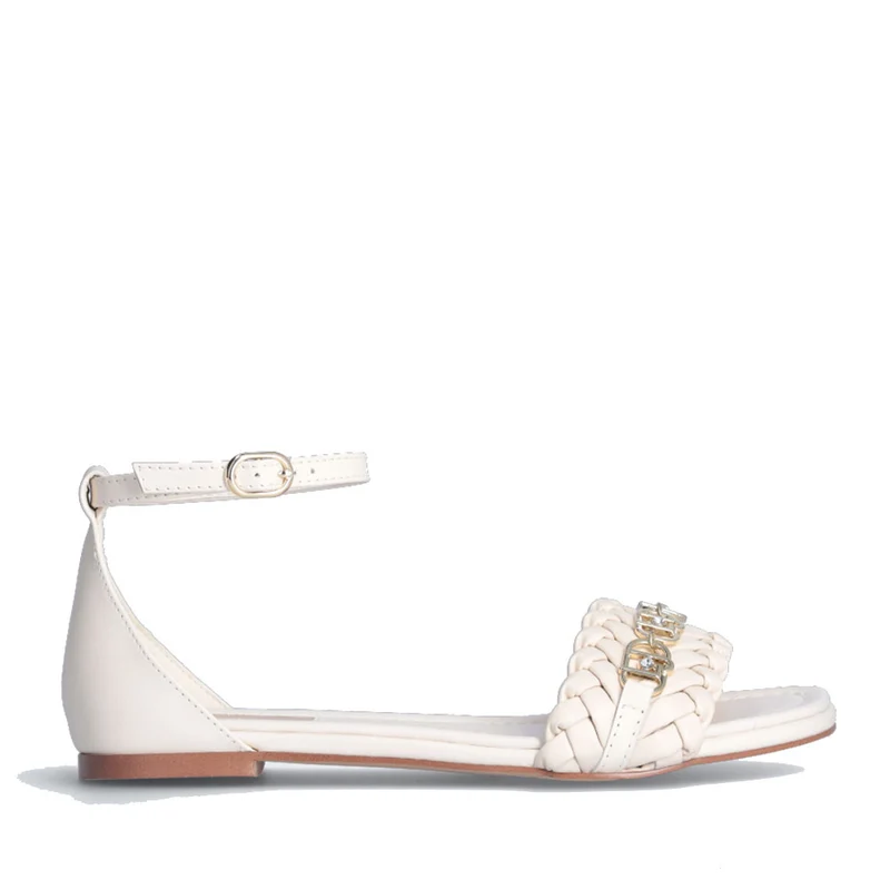 Scarpe Donna LIU JO Rachele 05 Sandali Flat Intrecciati in Pelle color Burro