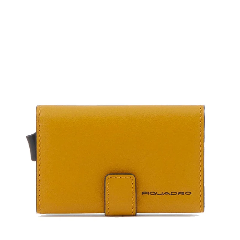 Portacarte PIQUADRO in Pelle e Alluminio con RFID in Pelle Gialla Linea Black Square - PP5649B3R