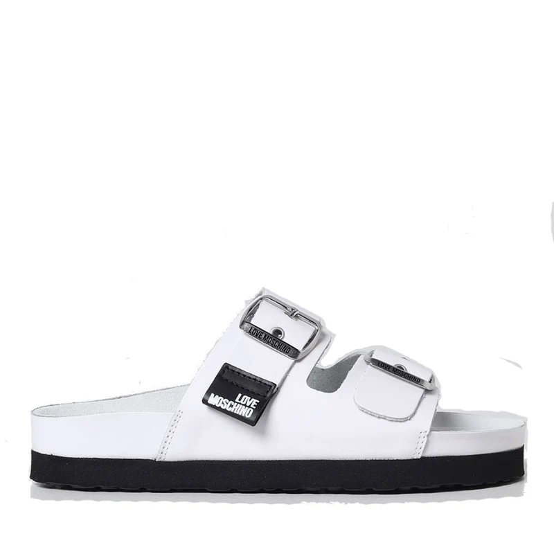 Ciabatte Donna Doppia Fascia LOVE MOSCHINO in Pelle Bianca