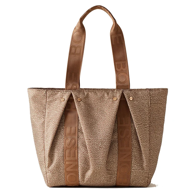 Borsa Donna Shopping BORBONESE linea Cloudette Medium in Tessuto Jet Op colore Beige e Marrone