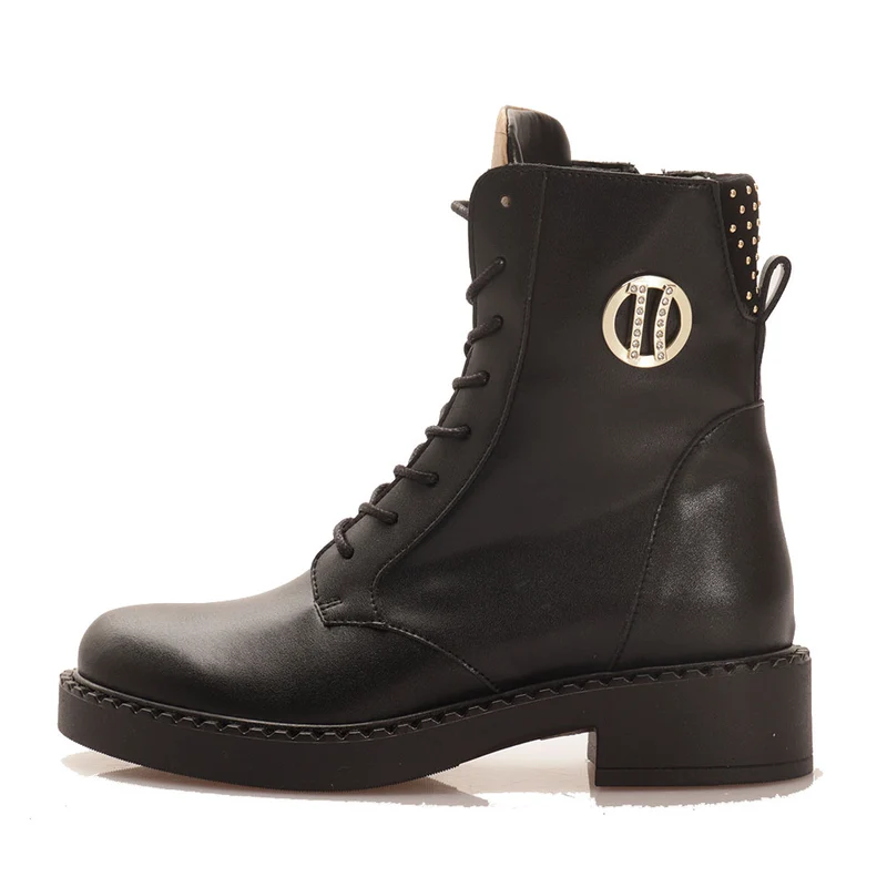 Scarpe Donna 1A Classe Alviero Martini Anfibi in Pelle Nera con Inserto Geo Classic 0445
