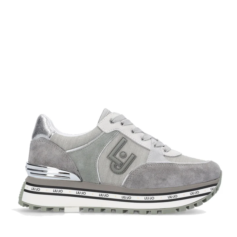 Scarpe Donna LIU JO Sneakers Platform Maxi Wonder 20 in Suede e Tessuto Sparkling Grigio